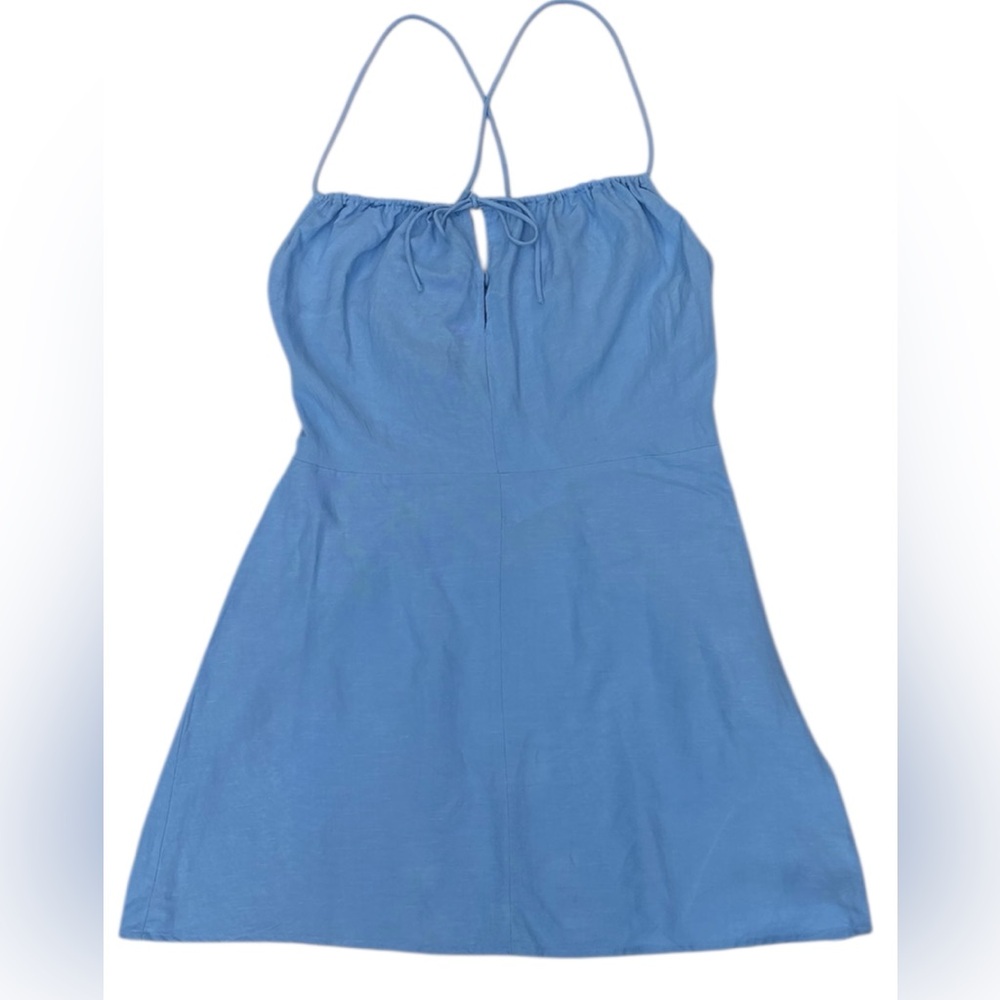 H&M NWT Linen-Blend Light Blue Mini Dress Size:S - Picture 2 of 7